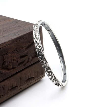 Ethnic Real Sterling Silver Oxidized Women Bangles - 6.2 CM-Single