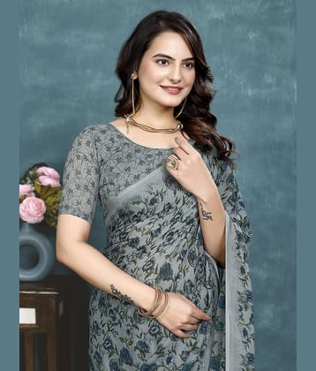 Kanooda Prints Georgette Printed Saree With Unstitched Blouse Piece ( Wine )