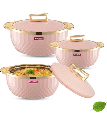 Trueware Krystal Inner Steel Pink Plastic Thermoware Casserole ( Set of 3 , 750,1000,1500 mL )