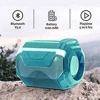 Wireless Bluetooth Speaker with Mic, FM Radio, AUX or USB or TF Support & 6Hrs Playtime - Hands-Free Calling & Rechargeable Battery Turquoise
