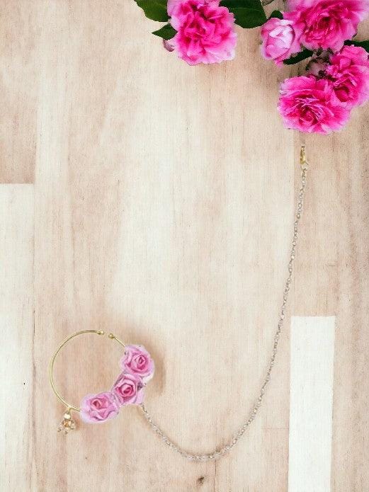 Gold-Plated Handcrafted Enamelled Chained Nose Ring