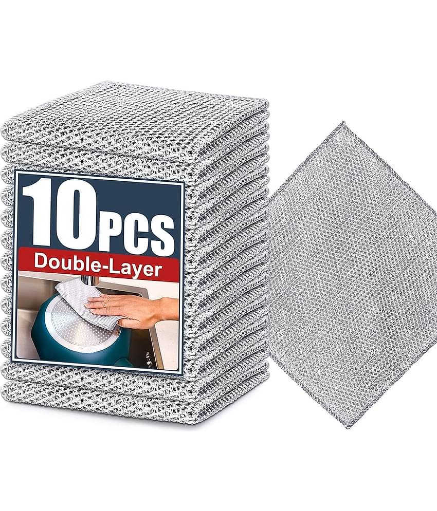 DHSMART Double Layered Wire Rags All Purpose Cleaner Block Multifunctional Non Scratch Dish Wash Cloth 1 no.s Pack of 10