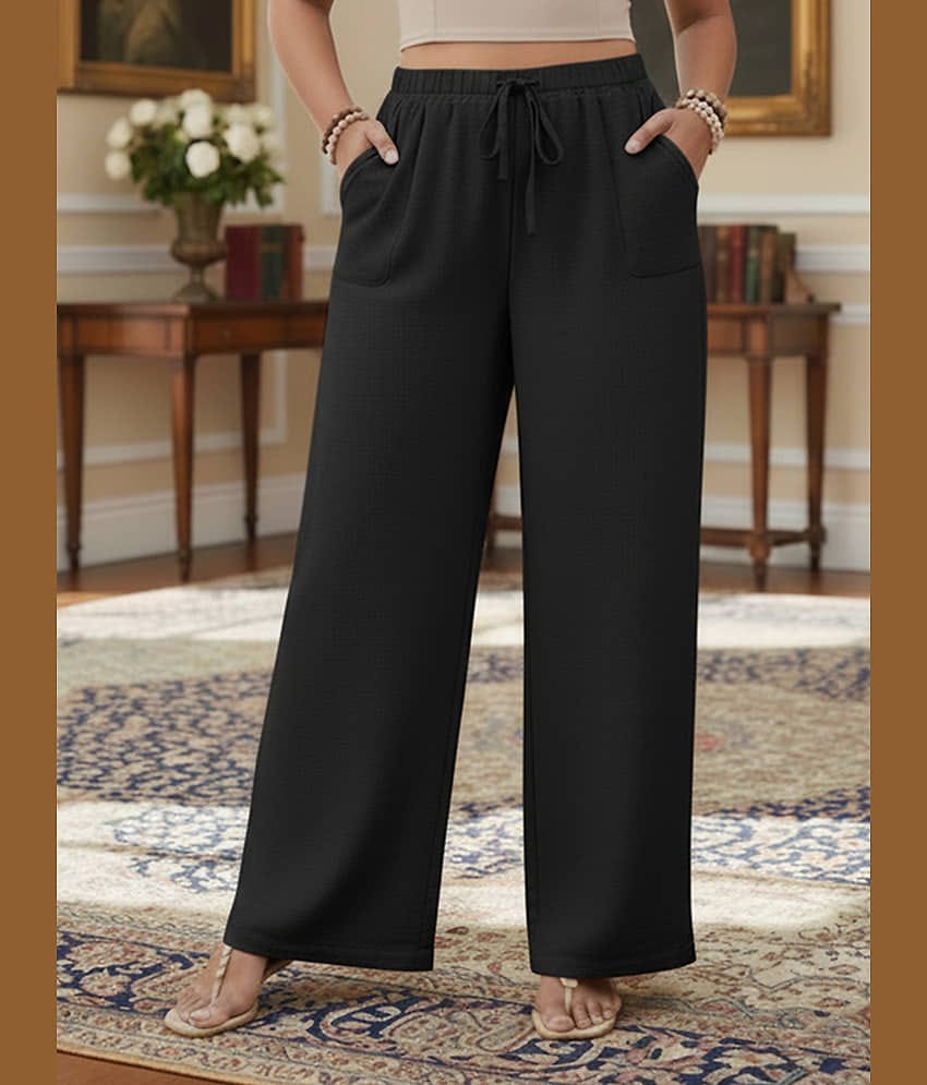 DTR FASHION Women Cotton Wide Leg Trousers ( Black )
