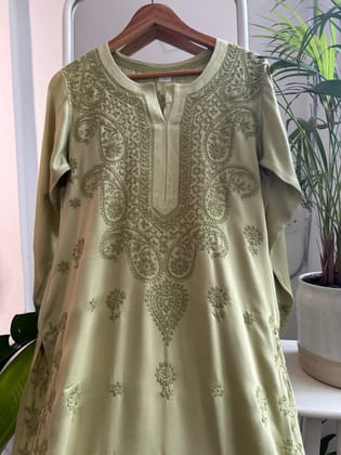 Cotton Chikankari Kurti - Green-Green / cotton / L