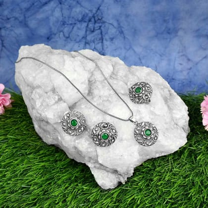Oxidised Pendant Set With Ring | Sarichka-Green