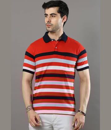 Cool Colors Pack of 1 Cotton Regular Fit Striped Half Sleeves Men's Polo T Shirt ( Orange )