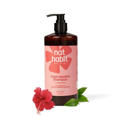 Nat Habit Hibiscus Navdha Shampoo for Hair Growth, Fermented Soy Gentle Cleanser for Long Thick Hair | Natural Shampoo with Amla For Women & Men, Sulfate Free| 650ml Nat Habit Hibiscus Navdha Shampoo for Hair Growth, Fermented Soy Gentle Cleanser for Lon