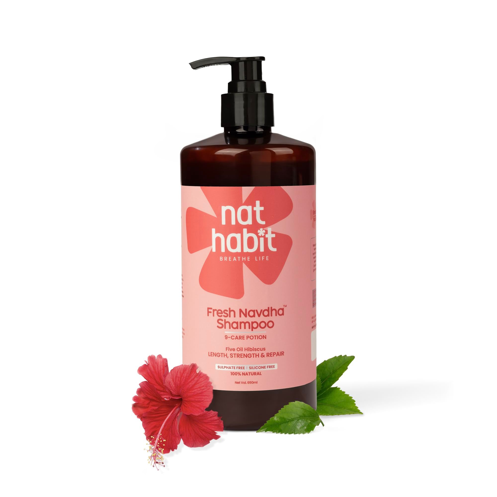 Nat Habit Hibiscus Navdha Shampoo for Hair Growth, Fermented Soy Gentle Cleanser for Long Thick Hair | Natural Shampoo with Amla For Women & Men, Sulfate Free| 650ml Nat Habit Hibiscus Navdha Shampoo for Hair Growth, Fermented Soy Gentle Cleanser for Lon