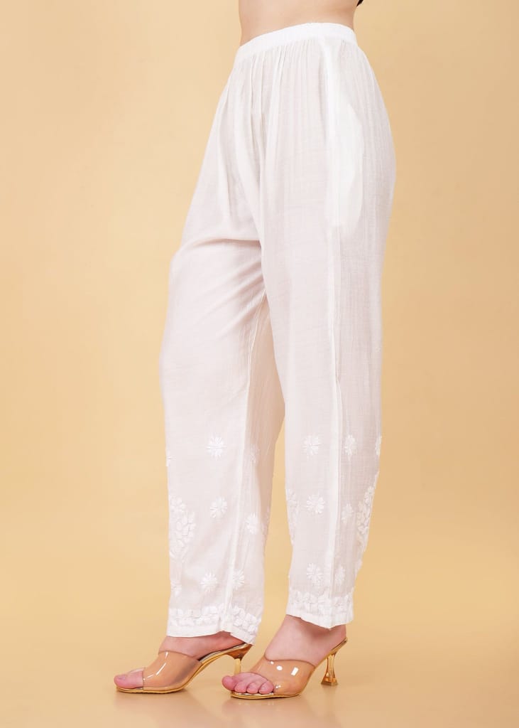 Hand Embroidered Chkankari Silk Pant