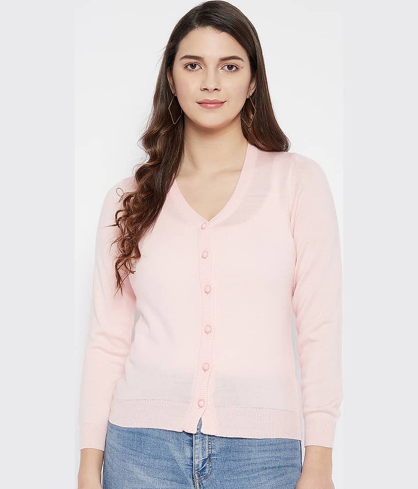 zigo Woollen V Neck Women's Buttoned Cardigans - Pink ( Single )