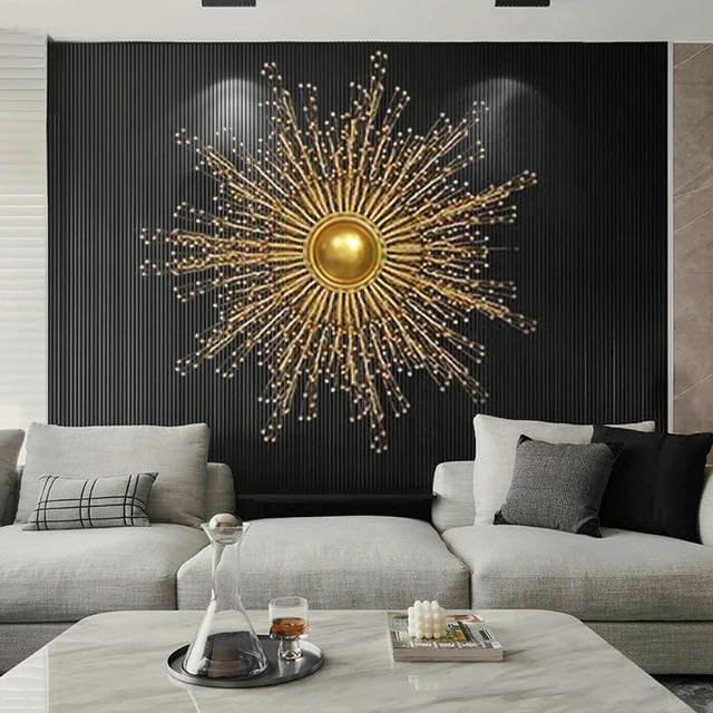 Decor Sun Design Perfect for Living Room/Hotel/Restaurant/Bedroom/Drawing Room (Golden) (Size : 30 x 30 INCH)