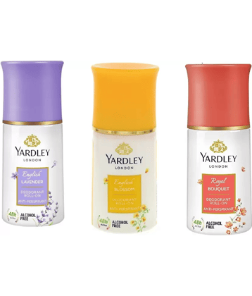 Yardley London English Lavender, Royal Bouquet and English Blossom Deodorant Roll-on - For Men & Women  (150 ml each, Pack of 3).