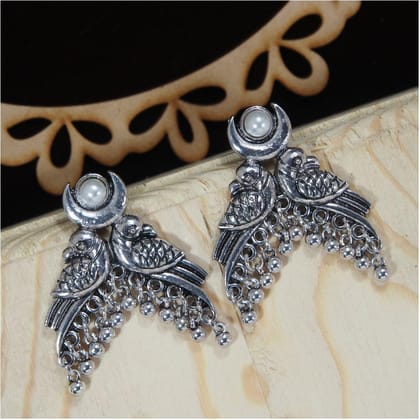 Antique Silver Plated Rear Peacock Earring- AER 406