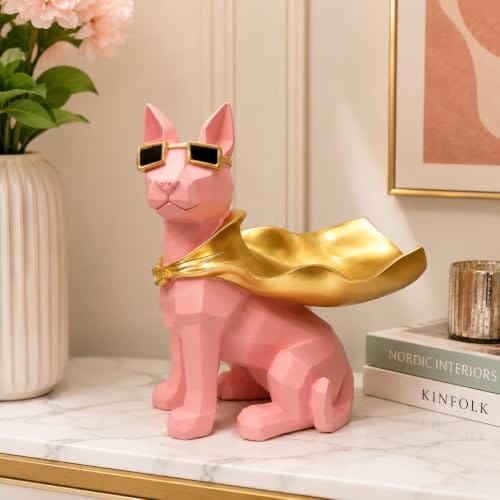 Decor | Pack of 1, Size 25 x 15 x 25 cm | Resin Figurine, Pink Geometric Statue,Modern Decor, Decorative