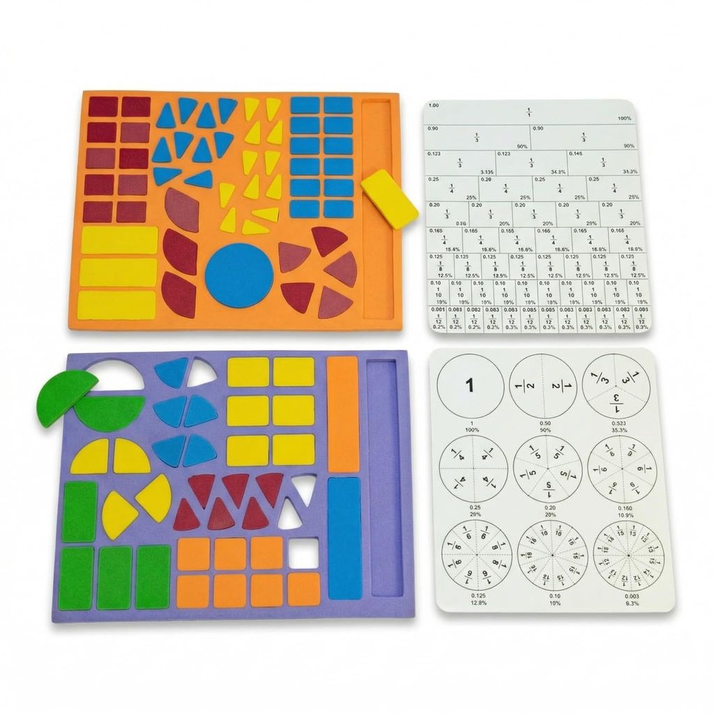 Clever Fox Funlab Fraction Manipulatives Learning Puzzle - EVA Foam Math Games for Kids Ages 4-8, Sensory Water-Sticking Fractions Set with Activity Sheets, Educational Home School Classroom Supplies