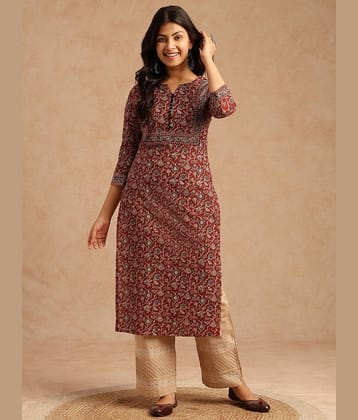 Vbuyz Women Cotton Printed Straight Kurti ( Brown )