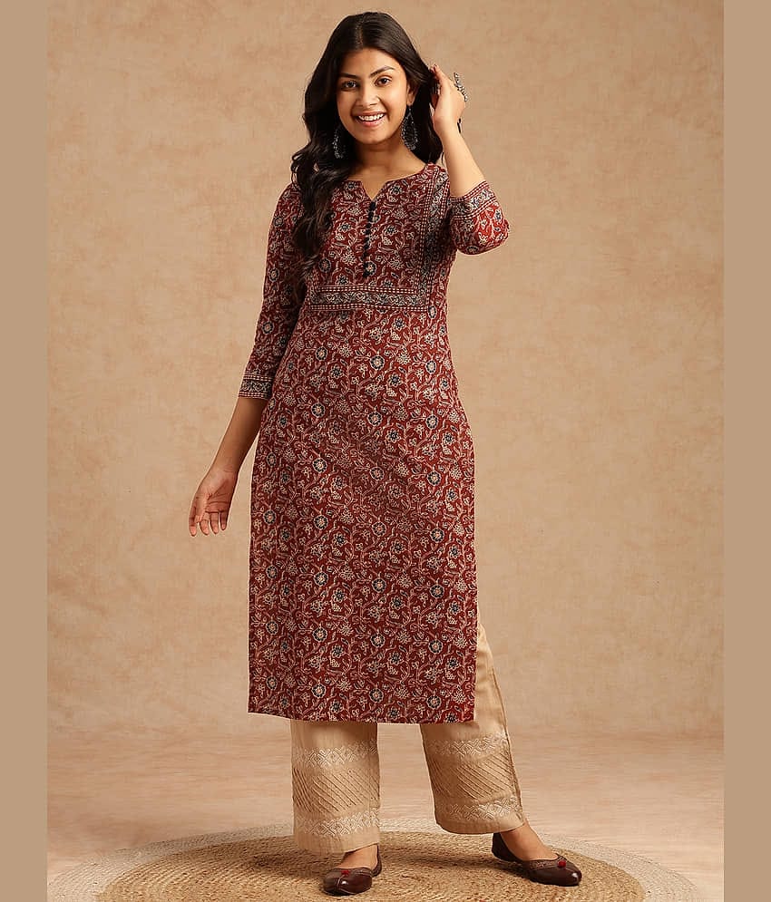 Vbuyz Women Cotton Printed Straight Kurti ( Brown )