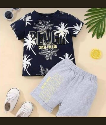 MUSNAHGARMENTS Pack of 1 Baby Boys Cotton T-Shirt & Shorts Set ( Navy )