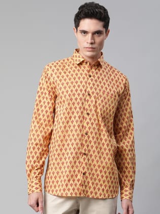 Mustard & Pink Cotton Full Sleeve Shirt for Men-38