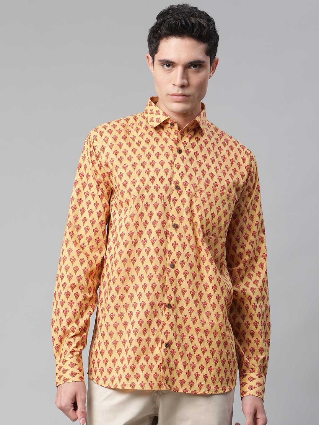 Mustard & Pink Cotton Full Sleeve Shirt for Men-38