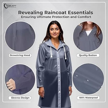 Raincoat with Hood - Dark Grey (Pack of 1) | Waterproof Rain Poncho | EVA Material | Reusable | Lightweight | Fashionable | Universal Size | Raincoat for Men and Women