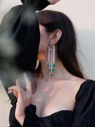 Vrinte Kundan Green Earrings-Green