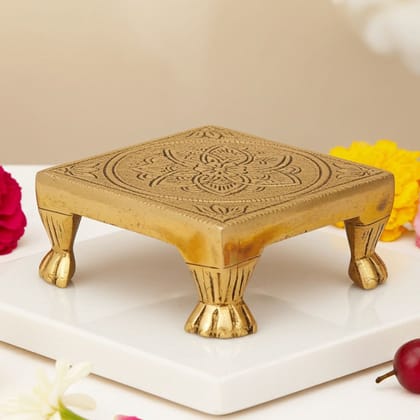 Brass Chowki Showpiece - Handcrafted Idol Stand, Length : 3.6 Inch (BSMAS1403 C)
