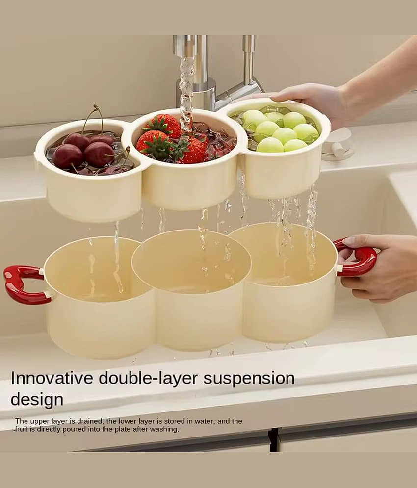 Multipurpose Double Layer Plastic Washing Basket with Drain Tray for Kitchen