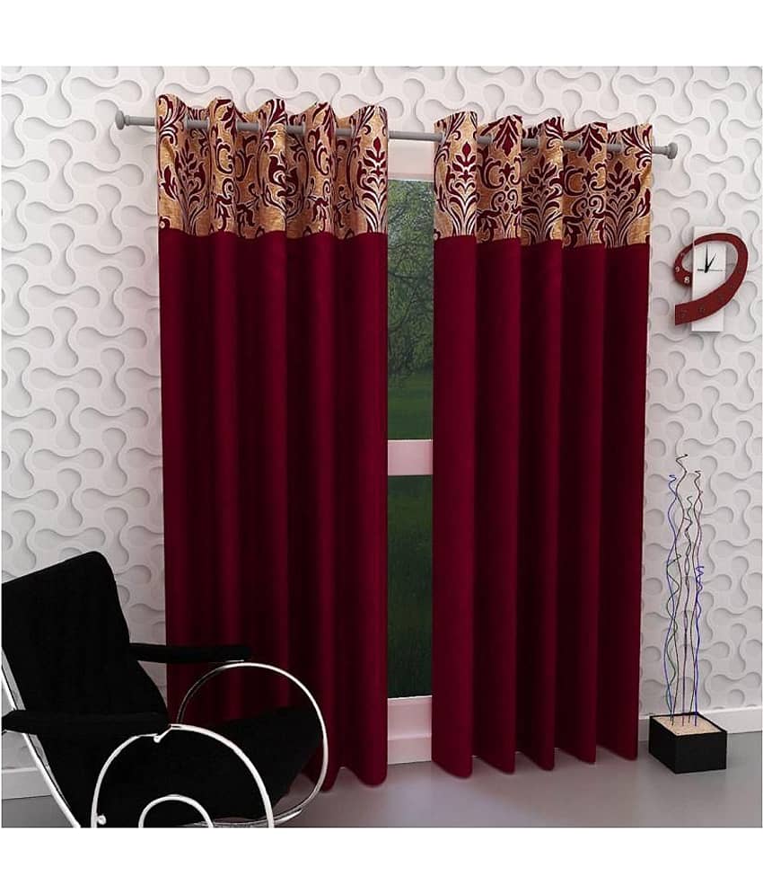 Phyto Home Printed Semi-Transparent Eyelet Window Curtain 5 ft Pack of 4 -Maroon