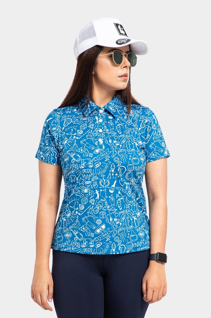 Blue Doodle Women AH Polo Shirt