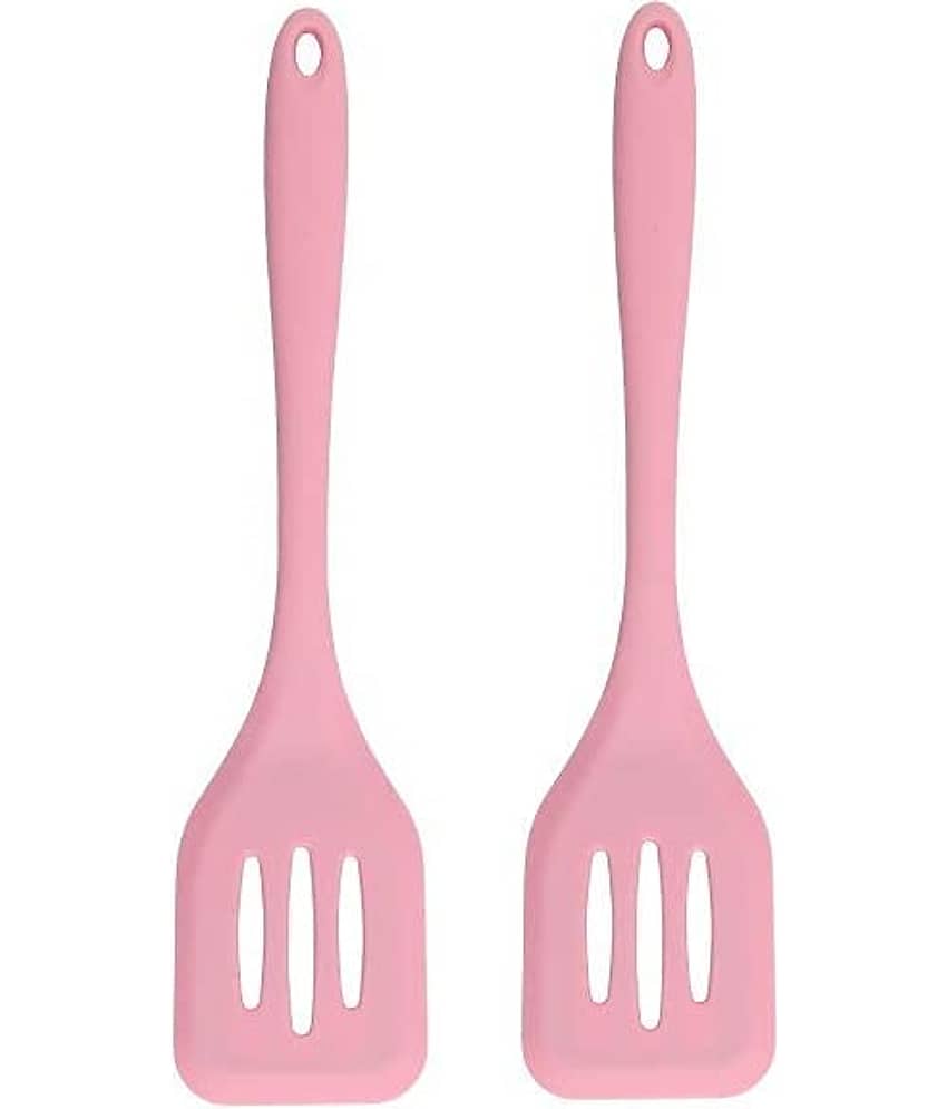 Baskety Silicone Slotted with Stainless Steel Core Mixing Spatula ( Pack of 2,Pink )