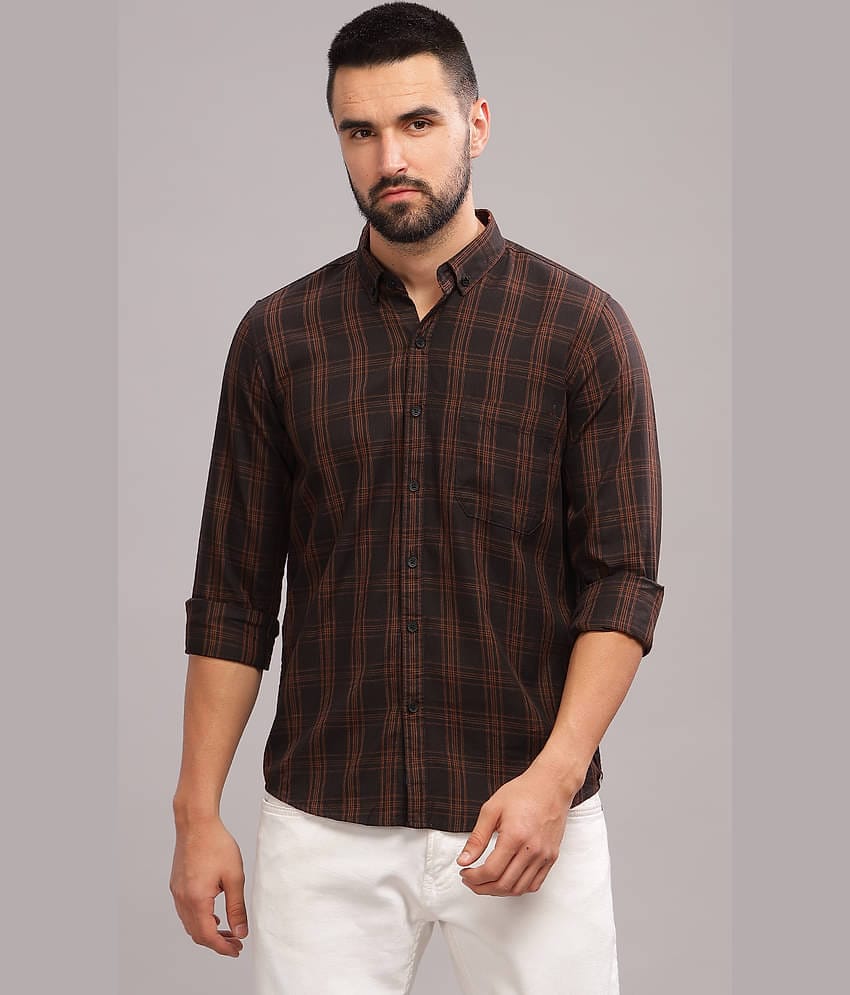Paul Street 100% Cotton Slim Fit Checks Full Sleeves Men's Casual Shirt - Brown ( Pack of 1 )