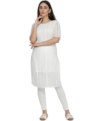 NUEVOSDAMAS - White Cotton Women's Straight Kurti ( Pack of 1 )