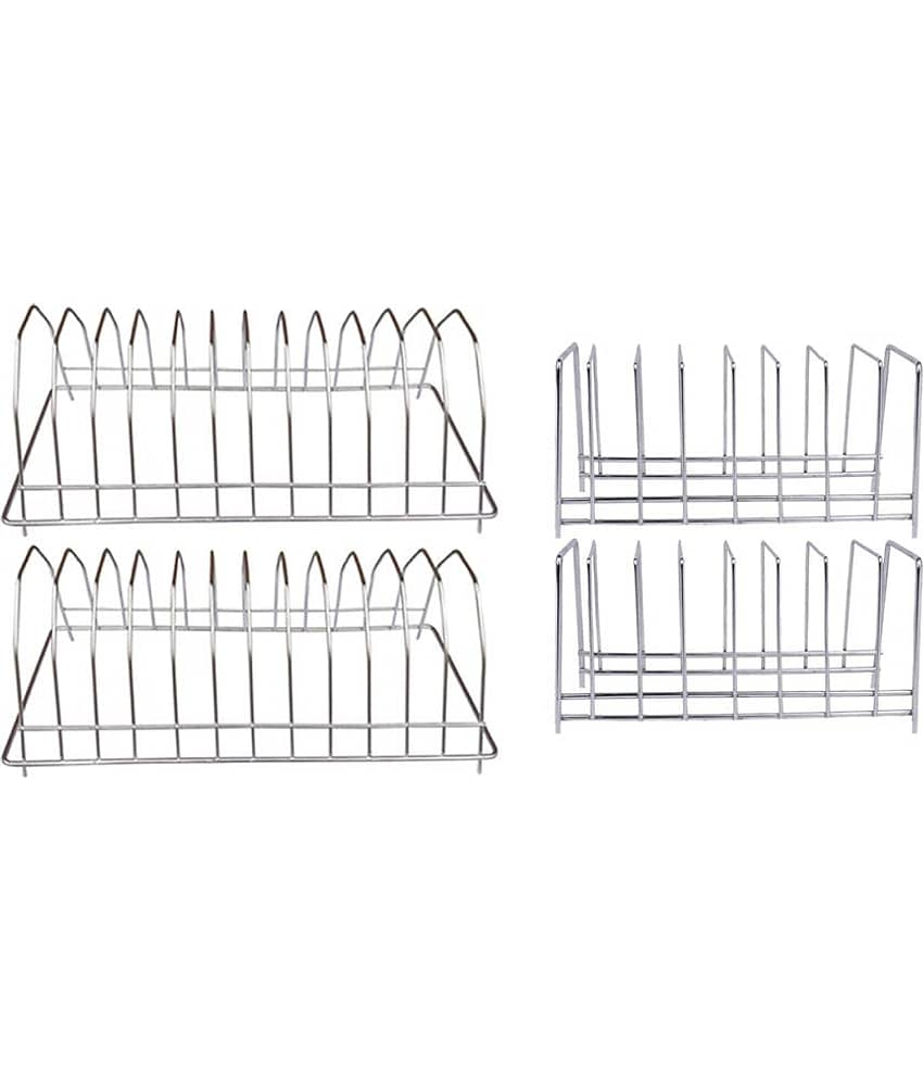 JISUN Stainless Steel Plate Stand / Dish Rack Steel For Kitchen (Pack of 4)