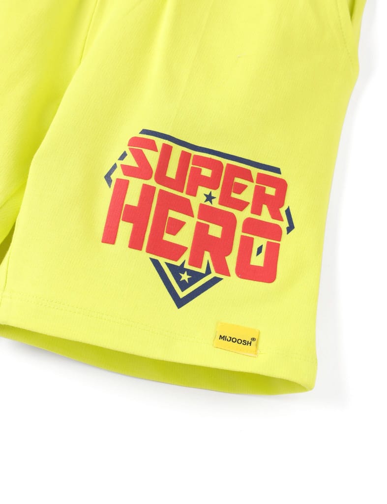 Premium Kids Boys Shorts Cotton French Terry Sulphur Spring Lime Super Hero 2025 at ShopCircuit 