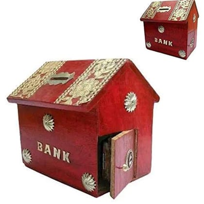 Wooden Money Bank for Kids, Red Colour, Coin Saving Gullakassorted colour
