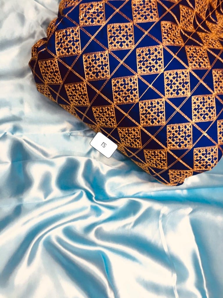 Light Sky Blue Golden Color Plain Satin Silk Saree with Embroidered Blouse PS-Light Sky Blue