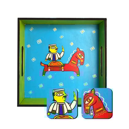 Kalighat Art on MDF Tray with Square Tea Coasters DIY Kit by Penkraft