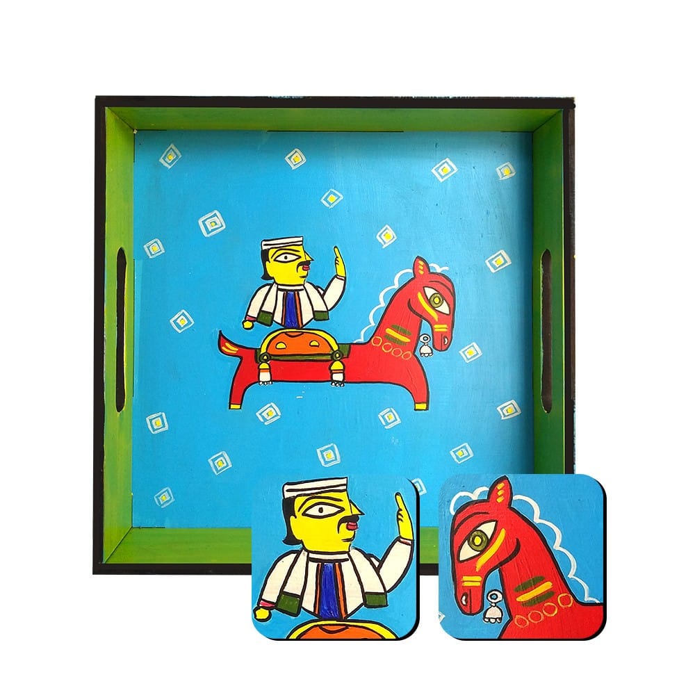 Kalighat Art on MDF Tray with Square Tea Coasters DIY Kit by Penkraft