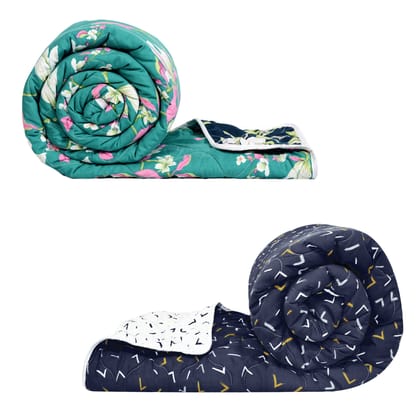 Blue Abstract and Green Floral Microfiber Comforter Combo For Single Bed-Single / Blue and Green / LX1166_LX1206