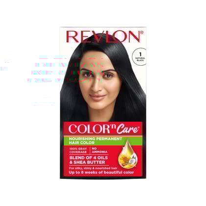 Revlon Color 'n Care Permanent Hair Color for Women Natural Black | Blend of 4 oil's & Shea Butter| For Silky, Shiny & Nourished Hair | 100% Grey Coverage in 5 Minutes | Ammonia Free Revlon Color 'n Care Permanent Hair Color for Women Natural Black | Ble