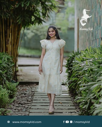 Golden Kasavu Floral Western Wear with Short Sleeves