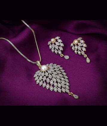Sunhari Jewels American Diamond Leaf pendant set for girls and women