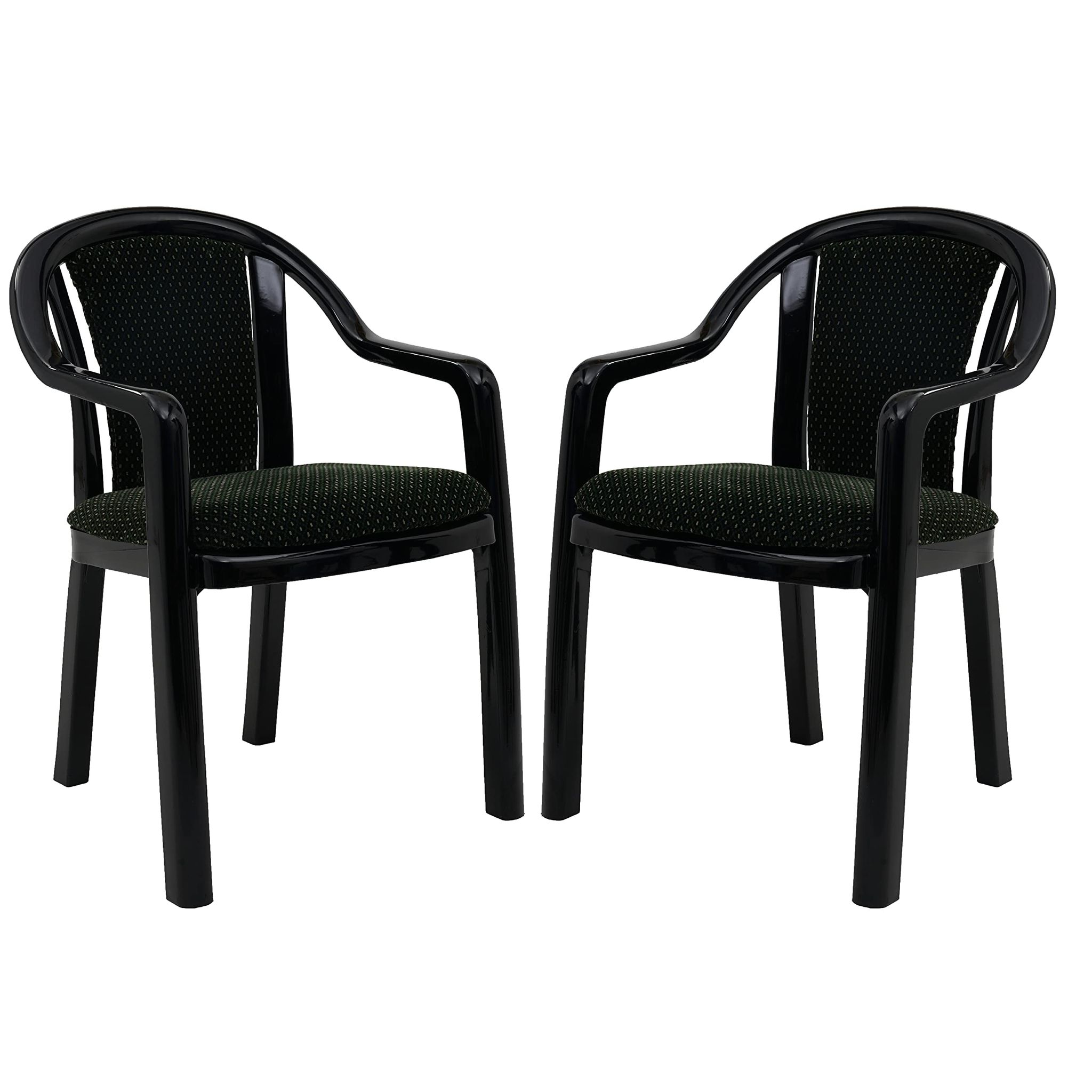 Supreme Furniture Ornate Plastic Cushion Chair with-Arm Suitable for Home, Garden, Office, Living Room, Cafeteria, Restaurant, Hotel, Resort and Indoor(Set of 2, Black-Green)