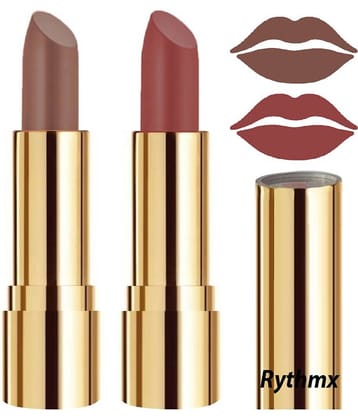 Rythmx Brown,Nude Matte Creme Lipstick Long Stay on Lips Multi Pack of 2 8 g