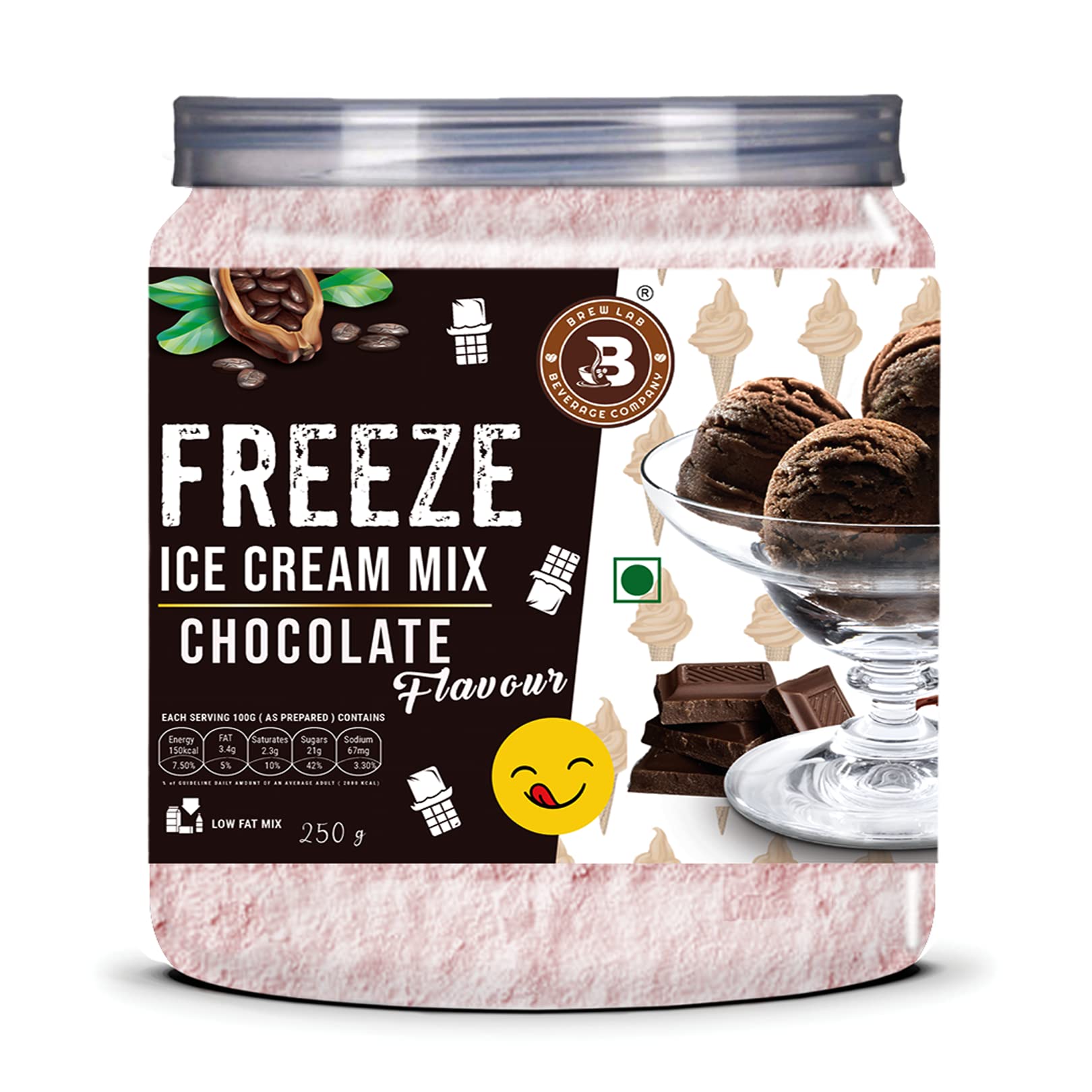 Brew Lab Instant Chocolate Freeze Ice cream Mix Powder | Easy To Make | Ready To Eat - 250Gram