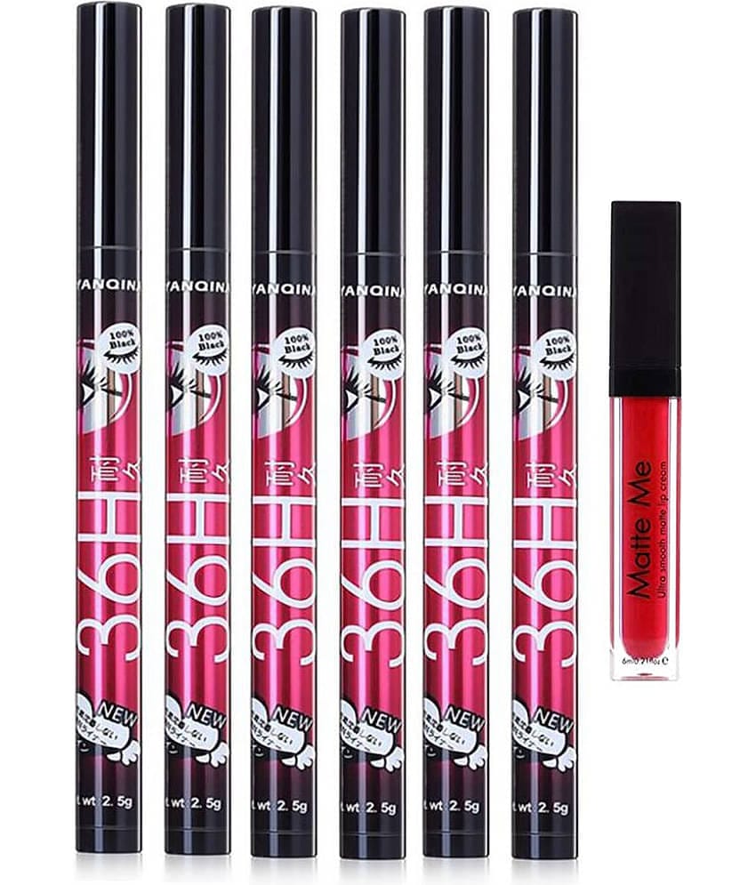 INDICUL - Black Natural Eye Liner Liquid ( Pack of 7 )