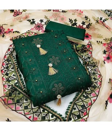 Gazal Fashions Unstitched Cotton Embroidered Dress Material - Green ( Pack of 1 )