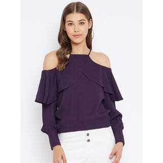 PURYS Women Purple Solid Strappy Top