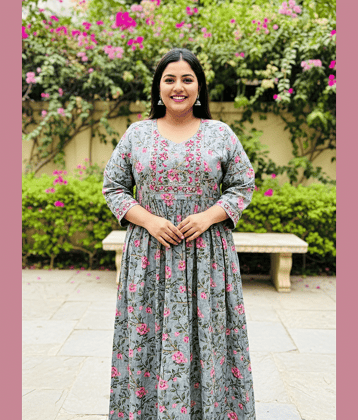 Flavia Creation Women Cotton Gown ( Grey )